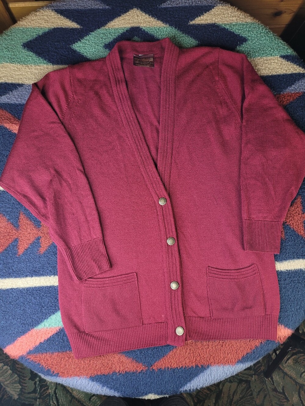 Vtg Maban of Scotland Lambswool Cardigan Sweater Size Medium Red Maroon